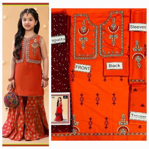 fabric lawn 3 piece emboridred unstitched suite for girls