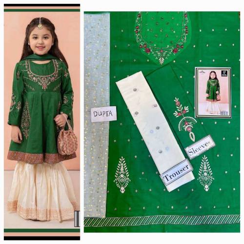 fabric lawn 3 piece emboridred unstitched suite for girls