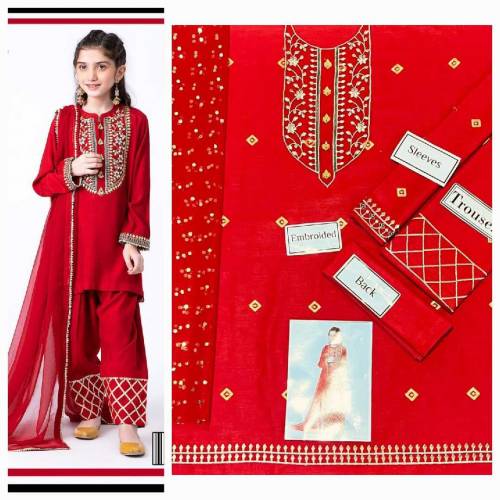 fabric lawn 3 piece emboridred unstitched suite for girls