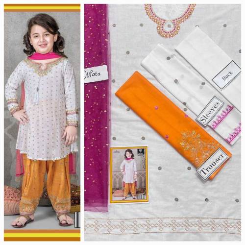 fabric lawn 3 piece emboridred unstitched suite for girls
