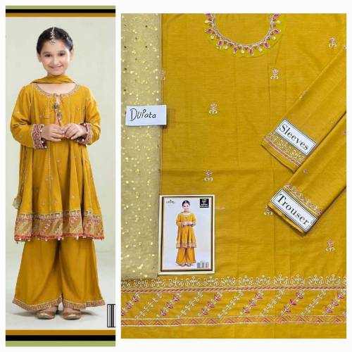 fabric lawn 3 piece emboridred unstitched suite for girls