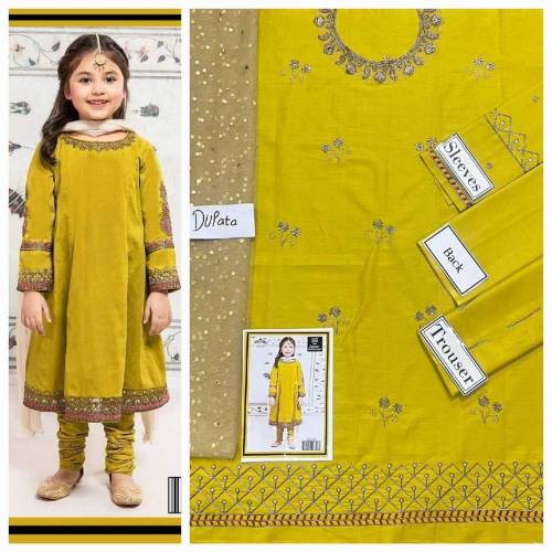 fabric lawn 3 piece emboridred unstitched suite for girls