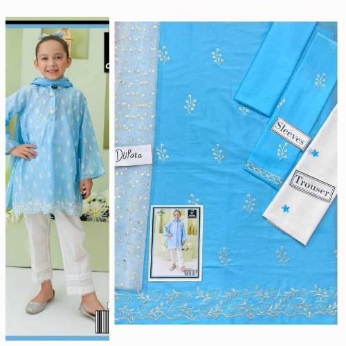 fabric lawn 3 piece emboridred unstitched suite for girls