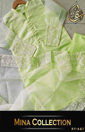 fabric organza 3 piece emboridred stitched suite