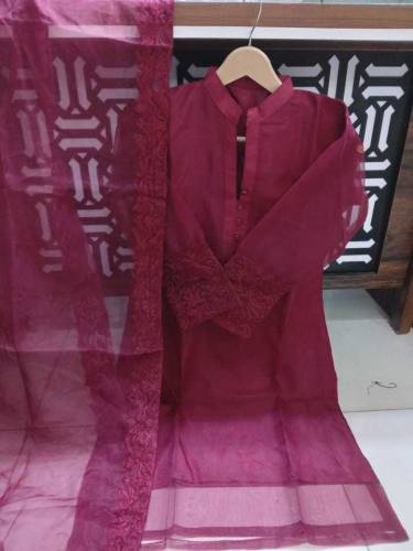 fabric organza 3 piece emboridred stitched suite