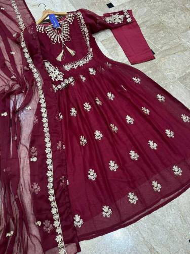 fabric chiffon 3 piece emboridred stitched maxi