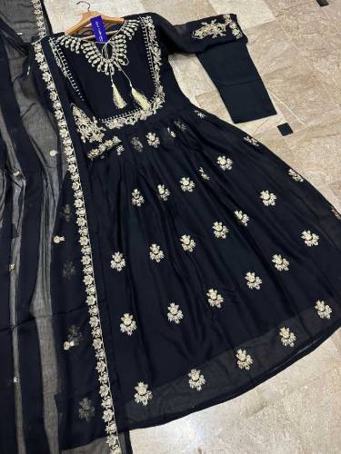 fabric chiffon 3 piece emboridred stitched maxi