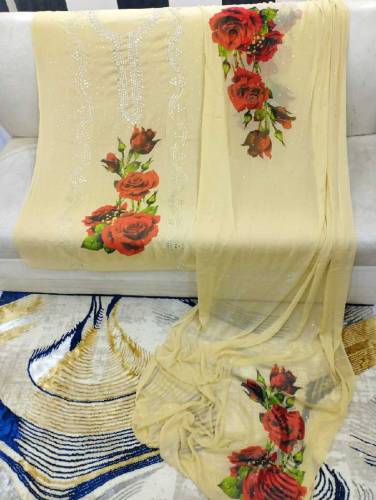 fabric chiffon 2 piece emboridred unstitched suite