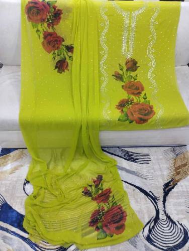 fabric chiffon 2 piece emboridred unstitched suite