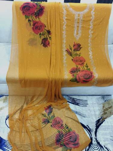 fabric chiffon 2 piece emboridred unstitched suite