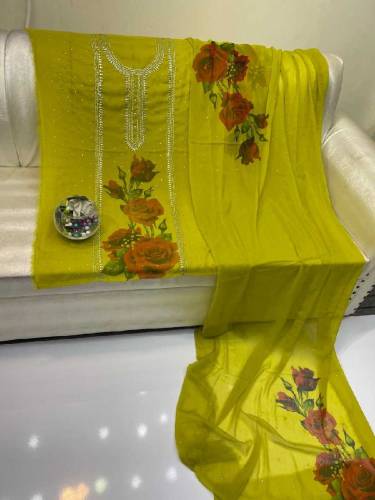 fabric chiffon 2 piece emboridred unstitched suite