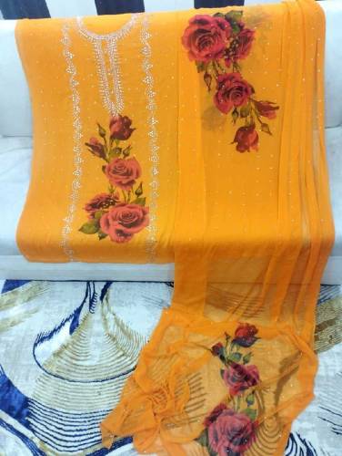 fabric chiffon 2 piece emboridred unstitched suite