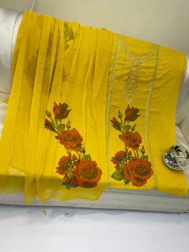 fabric chiffon 2 piece emboridred unstitched suite