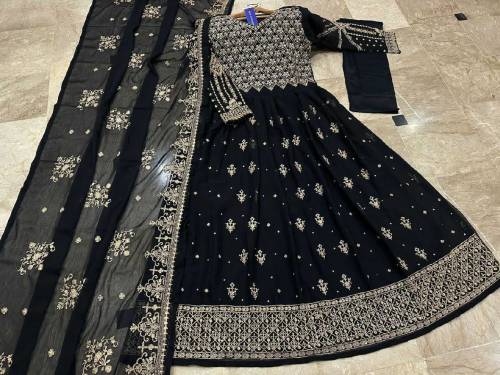 fabric chiffon 3 piece emboridred stitched maxi