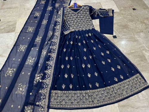 fabric chiffon 3 piece emboridred stitched maxi