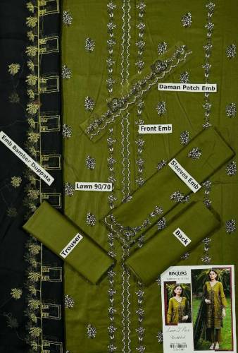 fabric lawn 3 piece emboridred unstitched suite
