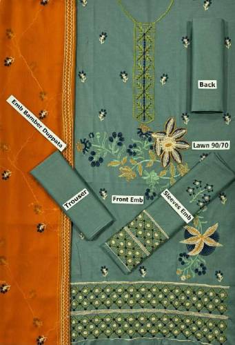 fabric lawn 3 piece emboridred unstitched suite