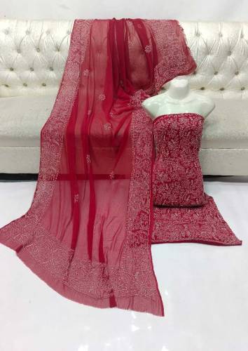 fabric chiffon 2 piece emboridred unstitched suite