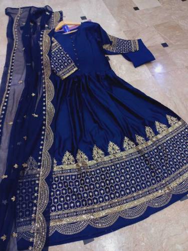 Fabric chiffon 3 piece emboridred stitched maxi