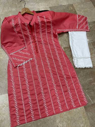 Fabric linen 2 piece emboridred stitched suite