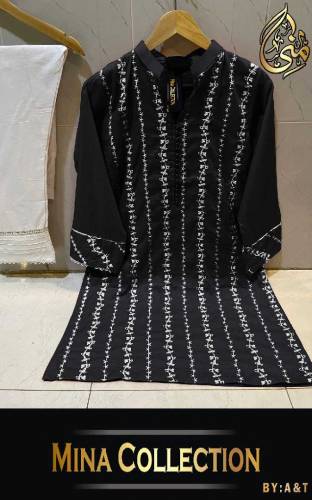 Fabric linen 2 piece emboridred stitched suite