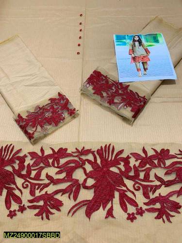 2pcs woman's unstitched lawn embroidered suit 