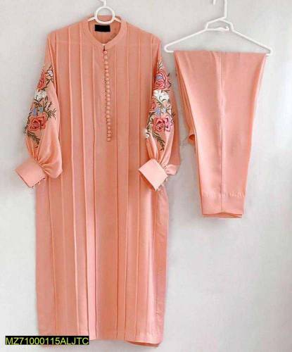 2 pc women's stitched linen embriloridered suit 