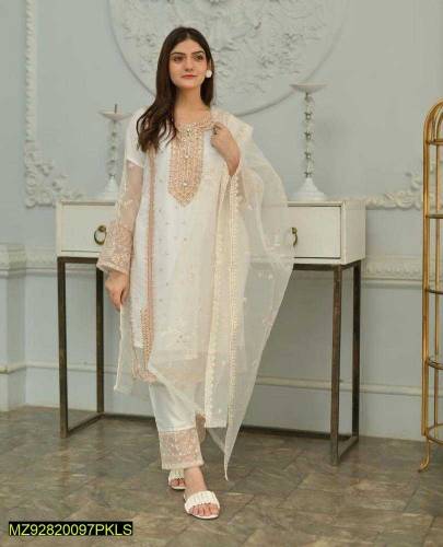3pcs stitched embroidered organza suit... shipping freee 