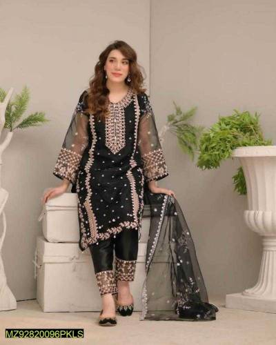 3pcs stitched embroidered organza suit... shipping freee 