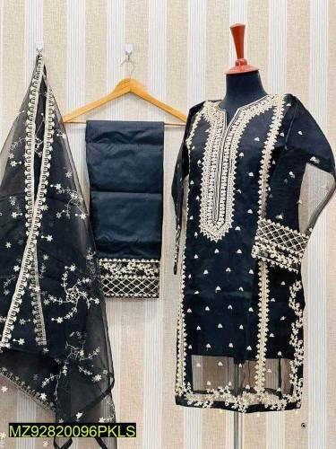 3pcs stitched embroidered organza suit... shipping freee 