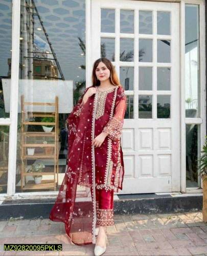 3pcs stitched embroidered organza suit... shipping freee 