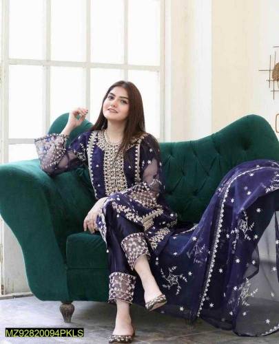 3pcs stitched embroidered organza suit... shipping freee 