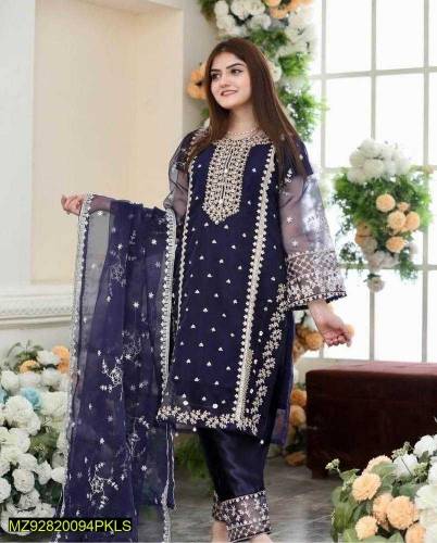3pcs stitched embroidered organza suit... shipping freee 