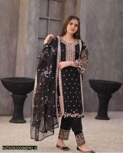 3pcs stitched embroidered organza suit... shipping freee 