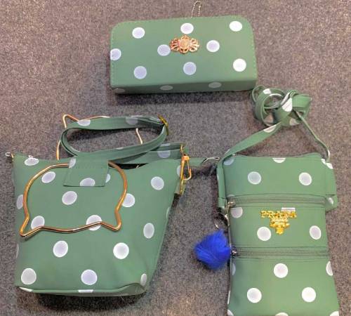 3 PCs Green Polka Dot Purse Set