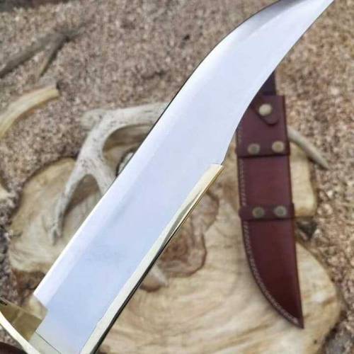 Bowie Steel knife Handle Deer Horn Gid Brass With leather Caver