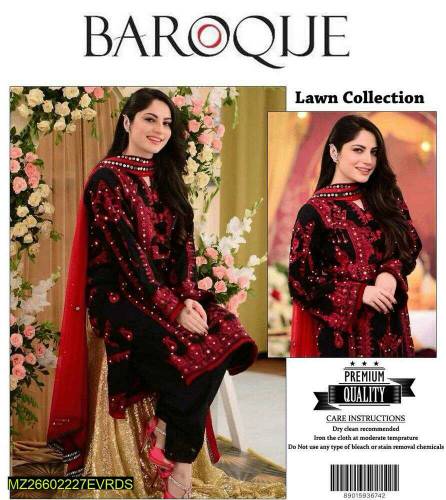 3 Pcs Women's Unstitched Embroidered Lawn suit