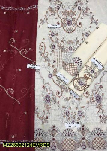 •  Fabric: Lawn•  Shirt Front: Embroidered•  Sleeves: Embroidered•  Da