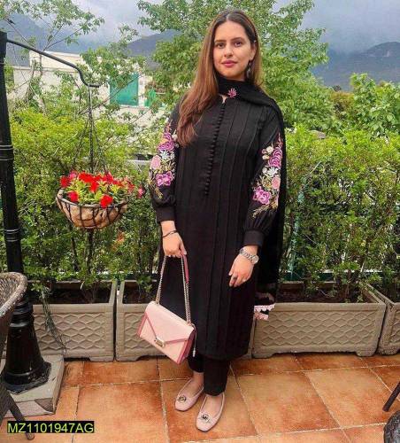 2 Pcs women's stitched Arabic lawn embroidered suit 