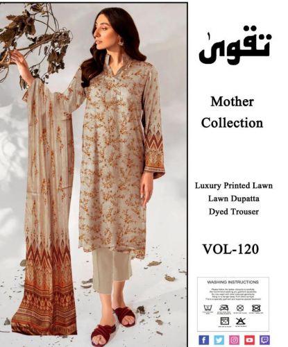 3 Pcs Women's Unstitched Lawn suit 