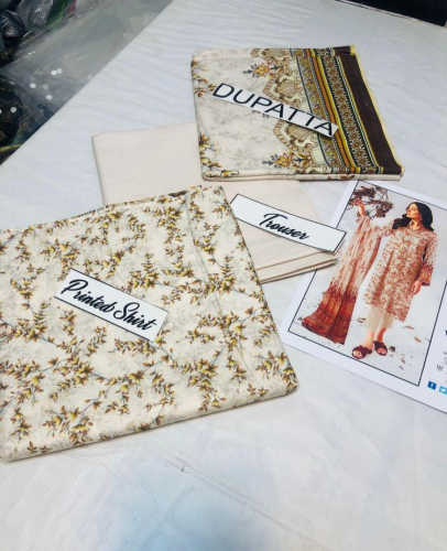 3 Pcs Women's Unstitched Lawn suit 