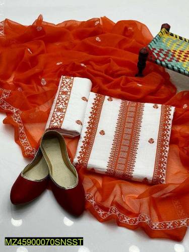 3 pc women unstitched lawn embroidered suit 