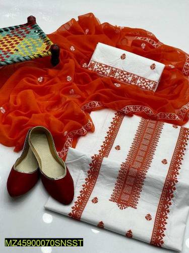 3 pc women unstitched lawn embroidered suit 