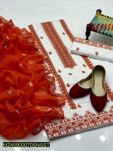 3 pc women unstitched lawn embroidered suit 