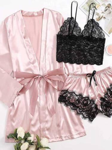 5 pcs lingerie Nightwear silk bridal night dress long gown trouser, sh
