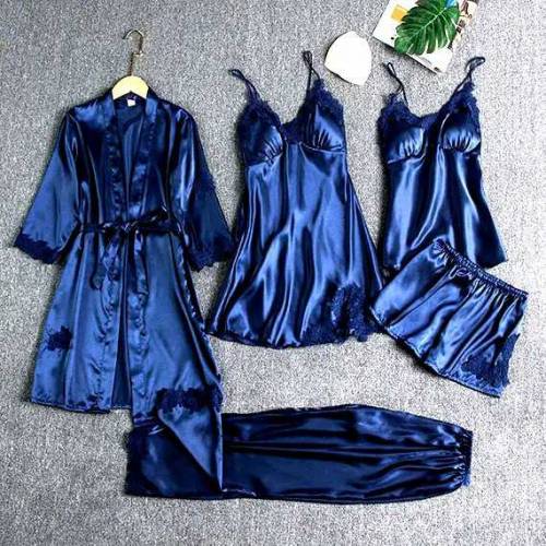 5 pcs lingerie Nightwear silk bridal night dress long gown trouser, sh