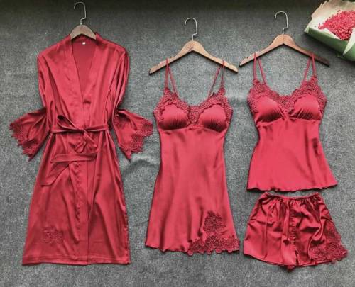 5 pcs lingerie Nightwear silk bridal night dress long gown trouser, sh