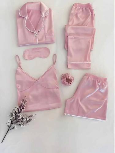 5 pcs lingerie Nightwear silk bridal night dress long gown trouser, sh