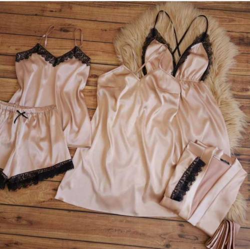 5 pcs lingerie Nightwear silk bridal night dress long gown trouser, sh