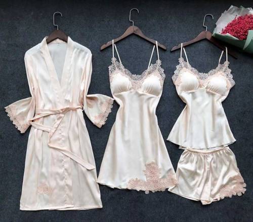 5 pcs lingerie Nightwear silk bridal night dress long gown trouser, sh
